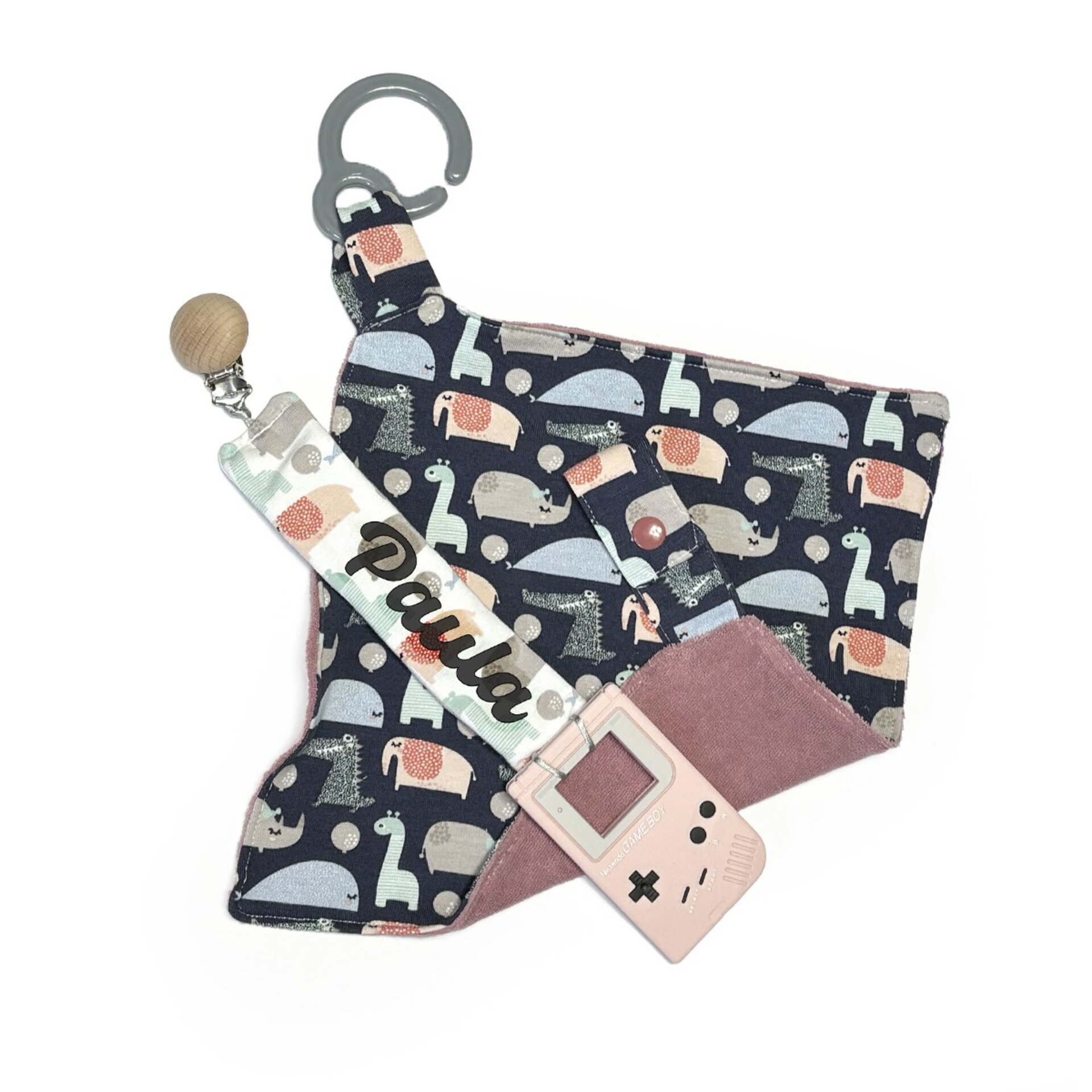 Pack mantita de apego, chupetero y mordedor Game Boy personalizado con nombre - 1